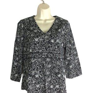 4/$25 Talbots Blouse Black & White 3/4 Sleeve Floral Career Business Womens Sz S